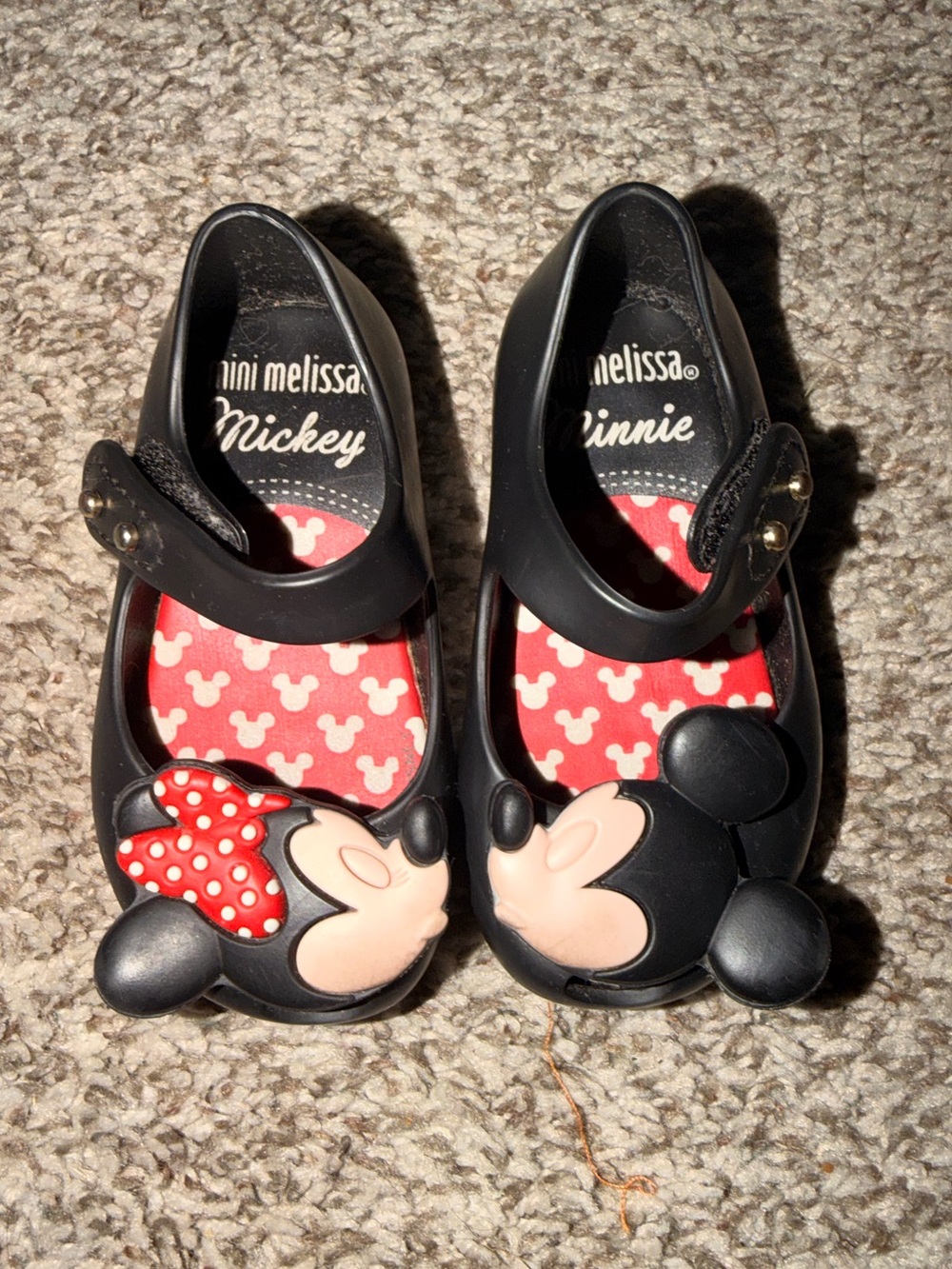 Mini Melissa Black Minnie & Mickey Jelly Mary Janes with Red Polka Dot Insole